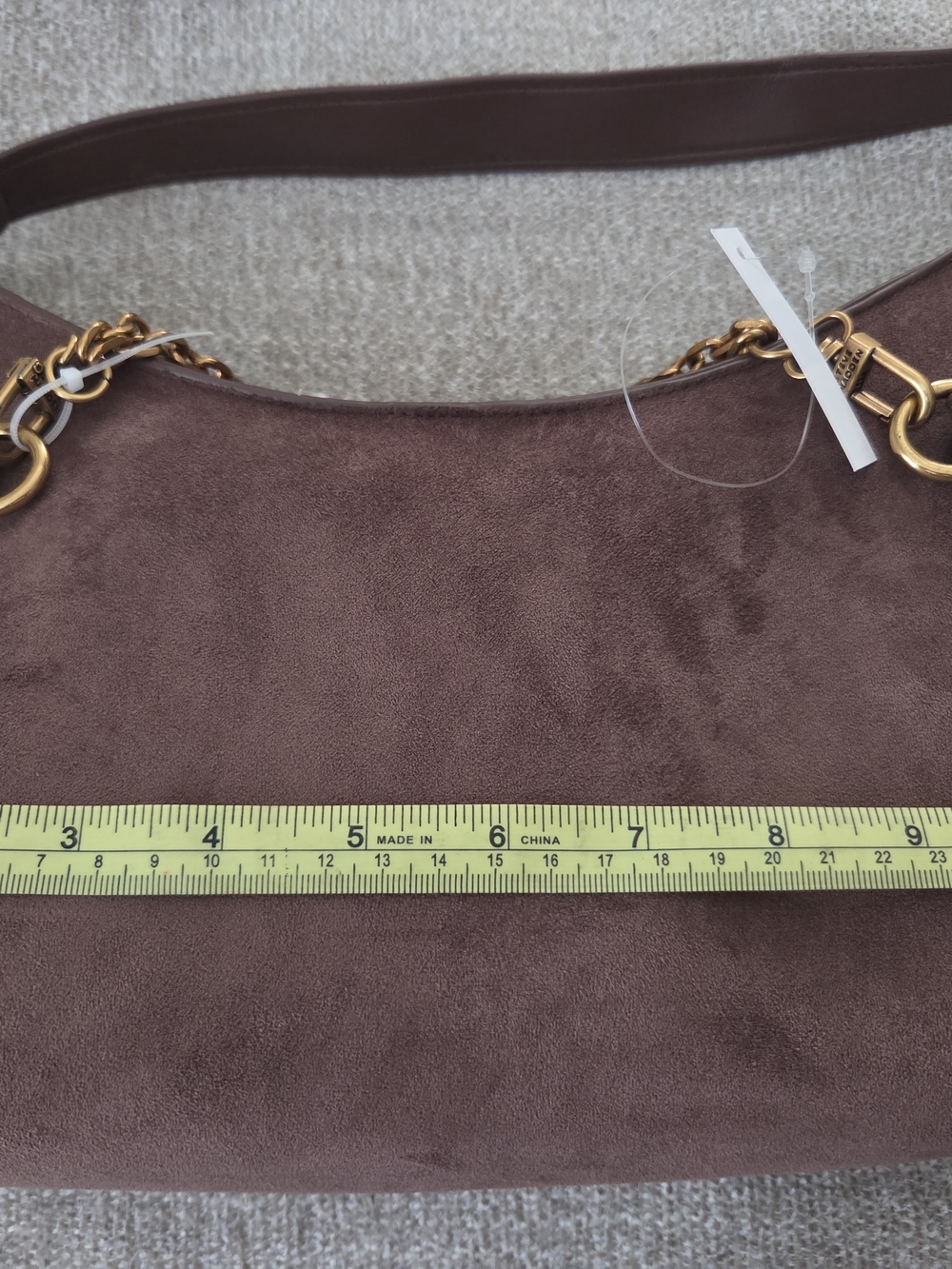 Steve Madden Brown Suede Shoulder Bag with Gold Charm Chain - Picture 5 of 6